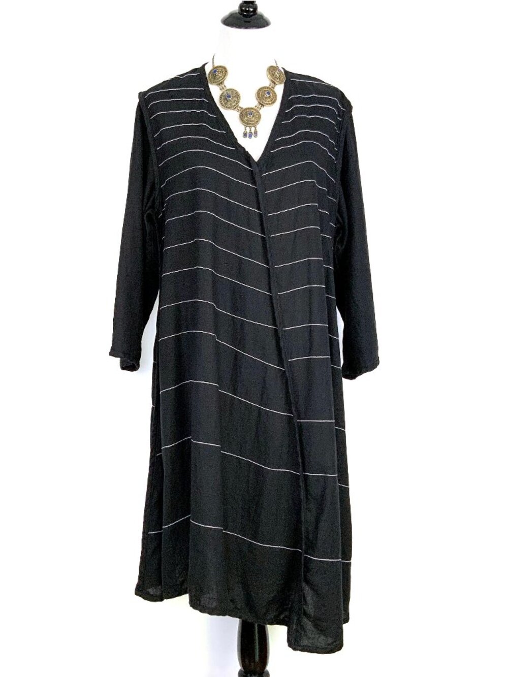 New Cynthia Ashby Black Linen Logenlook Midi Trapeze Dress Sz M